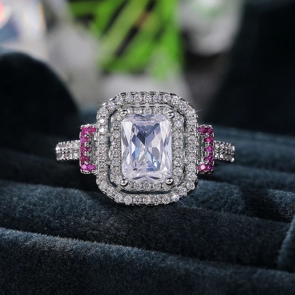 New Women’s 925 Silver Radiant Lovely Diamond Ring - Picture 5 of 6